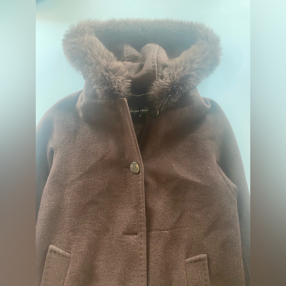 Ellen Tracy - Size 4 Brown Coat with Fur Hood